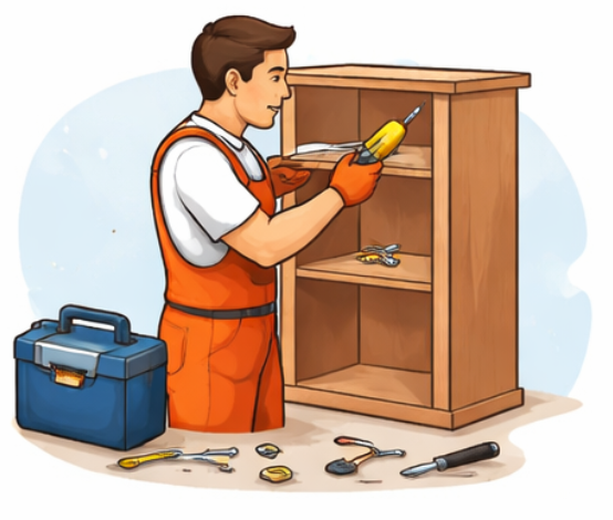 Furniture assembly service Sheffield – handyman assembling wooden cabinet at home